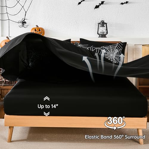 Halloween Comforter Set Queen Size Bed in a Bag with Spider Web Pattern