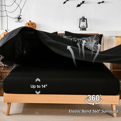 Halloween Comforter Set Queen Size Bed in a Bag with Spider Web Pattern