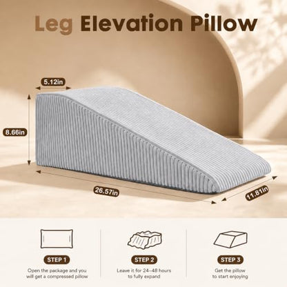 Grey Leg Elevation Wedge Pillow for Post-Surgery Recovery Memory Foam Support