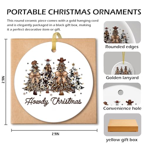 Western Leopard Print Christmas Tree Ornament - Cowboy Holiday Ceramic Decoration with Variation