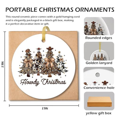 Western Leopard Print Christmas Tree Ornament - Cowboy Holiday Ceramic Decoration with Variation