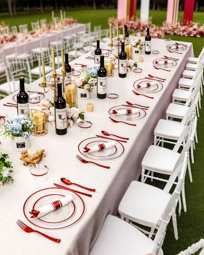 Red Plastic Dinnerware Set for 25 Guests - 175 Pcs, Party Disposable Plates & Cups