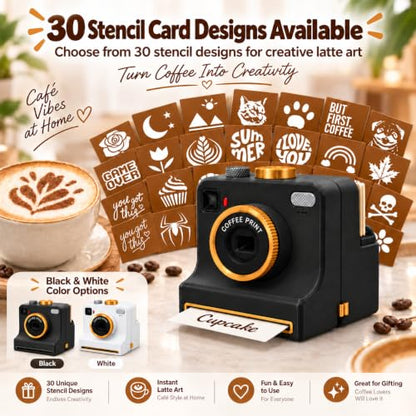 Manual Latte Art Camera with 4 Stencils & Mesh Filters - Black