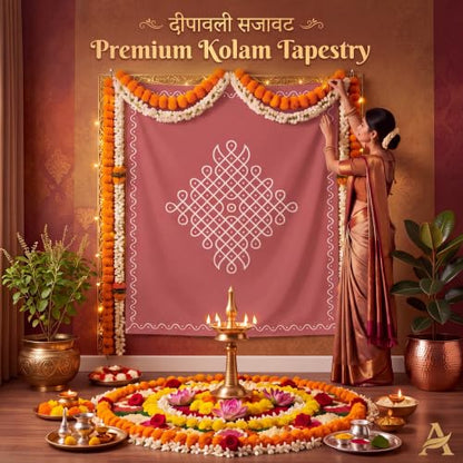 Eaasty 7x5 ft Indian Red Kolam Backdrop Varalakshmi Pooja Decor Tapestry