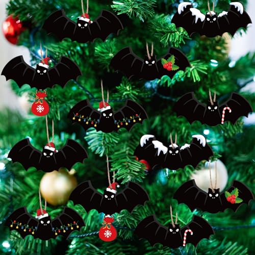 Bat Christmas Ornaments Set - Gothic Holiday Tree Decorations, 12 Pieces