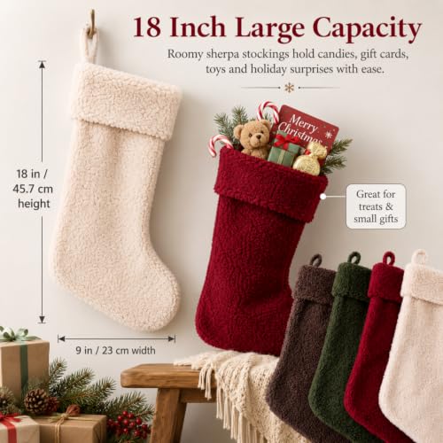 18 Inch Sherpa Christmas Stockings Set - Rustic Personalized Holiday Decor - Warmtone / Rustic