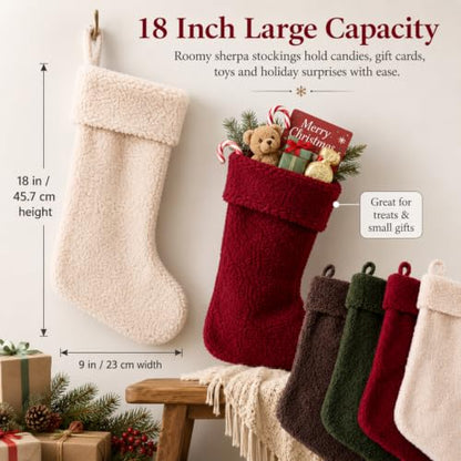 18 Inch Sherpa Christmas Stockings Set - Rustic Personalized Holiday Decor - Warmtone / Rustic