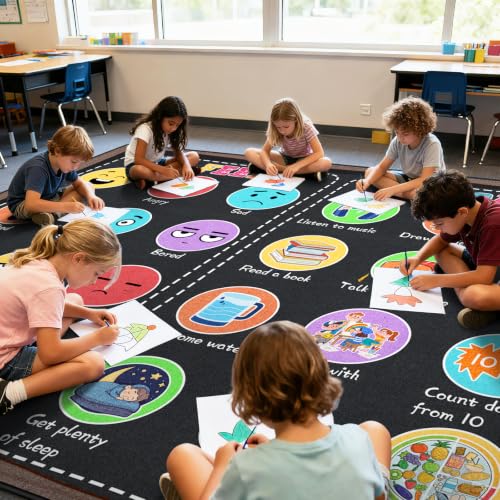 Classroom Black Rug 9x12 ft - Non-Slip Carpet for Elementary Classrooms