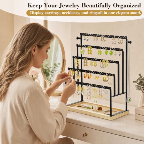 Large 5-Tier Earring Organizer Holder - Black