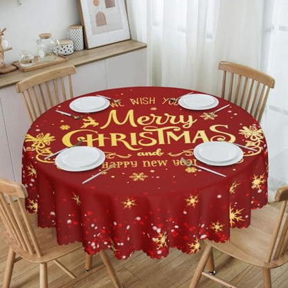Christmas Table Cloth 36" Round Snowflake Pattern - Waterproof Polyester (Variation: Christmas-4 / 36" Round)