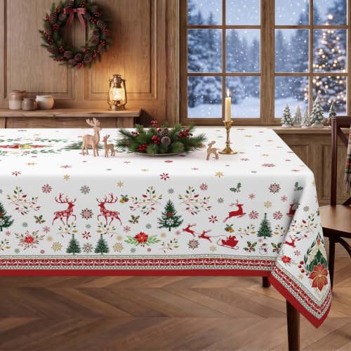 Christmas Elements Waterproof Rectangle Tablecloth 60 x 84 Inch - Holiday Decor
