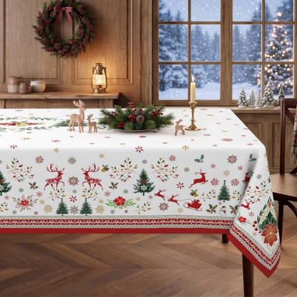 Christmas Elements Waterproof Rectangle Tablecloth 60 x 84 Inch - Holiday Decor