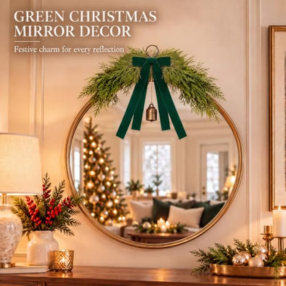 Mini Christmas Swags with Green Velvet Bow & Bell - 6 Pack, 13 Inches