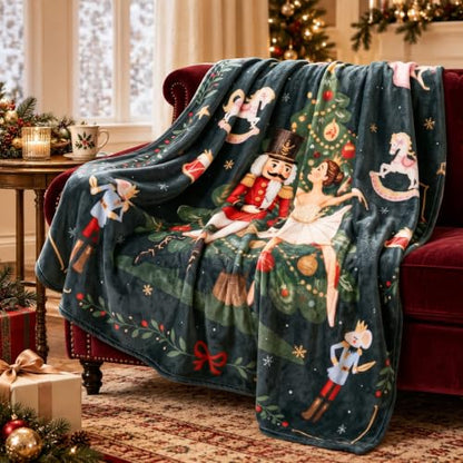 Vintage Christmas Throw Blanket Nutcracker Ballet Scene 50x60