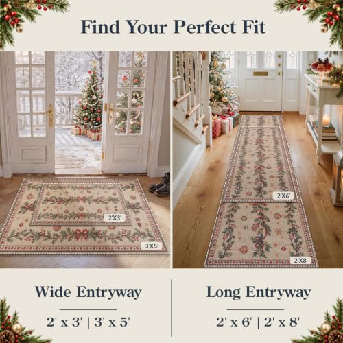 Lahome Christmas Runner Rug 2x6 ft Non Slip Holiday Hallway Kitchen Decor - Christmas Vines