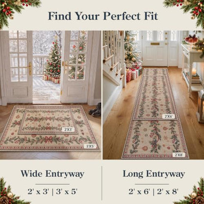 Lahome Christmas Runner Rug 2x6 ft Non Slip Holiday Hallway Kitchen Decor - Christmas Vines