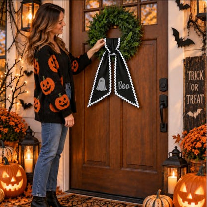 Halloween Ghost Wreath Sash for Front Door - Boo Design, 55 Inch
