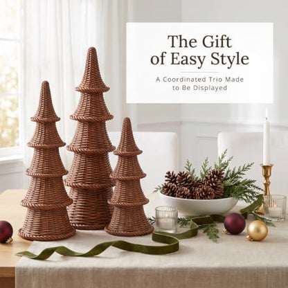 3PCS Woven Style Resin Christmas Trees Set - Holiday Tabletop Decor - Variation of THIS listing