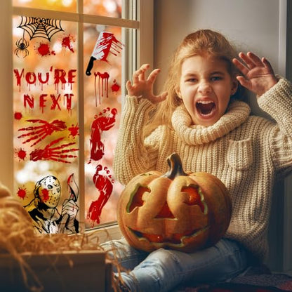 Red Halloween Window Cling Stickers - 9 Sheets Spooky Party Decorations