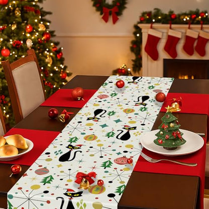 Christmas Table Runner 13x36 Inch Mid Century Modern Holiday Kitchen Decor
