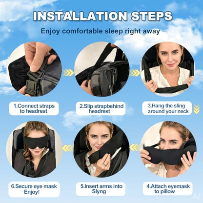 Black Airplane Sleep System with Eye Mask & Blanket - Long Flight Travel Essential