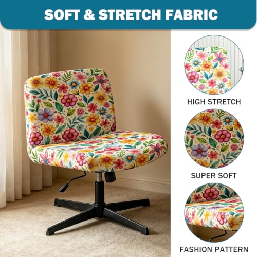 Printed Criss Cross Office Chair Cover - Stretchable Armless Desk Slipcover, Wide Seat, Color 7