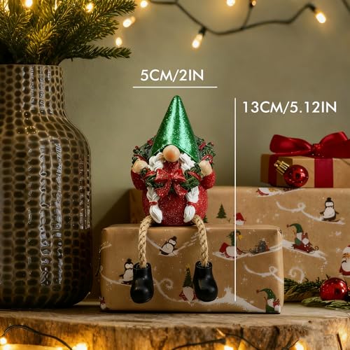Christmas Gnome Santa Set of 2 - Nordic Holiday Elf Figurines with Dangling Legs