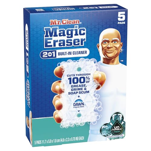 Mr. Clean Magic Eraser Foaming Sponge, All Purpose Cleaner, Dawn Cleaning Power, Wall, Sneaker, Oven Cleaner, Kitchen, Bathroom, Shower Cleaning Supplies, Scrubber, Ultra Foamy, 5ct