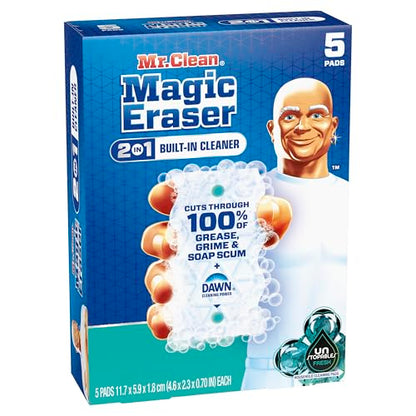 Mr. Clean Magic Eraser Foaming Sponge, All Purpose Cleaner, Dawn Cleaning Power, Wall, Sneaker, Oven Cleaner, Kitchen, Bathroom, Shower Cleaning Supplies, Scrubber, Ultra Foamy, 5ct