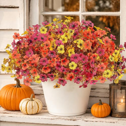 Artificial Fall Mums Flowers for Outdoors - Multicolor 12 Bundles