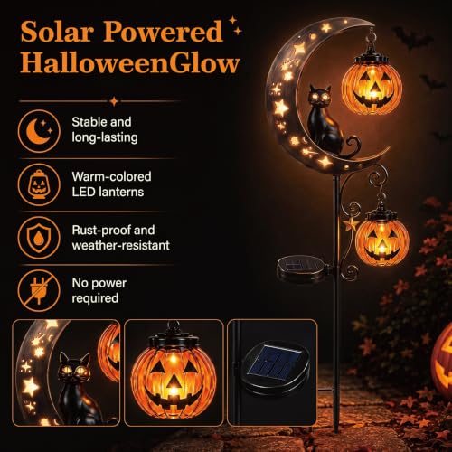 Halloween Solar Garden Stake Light with Pumpkin & Black Cat - Outdoor Decor Style C
