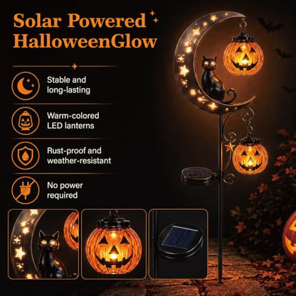 Halloween Solar Garden Stake Light with Pumpkin & Black Cat - Outdoor Decor Style C