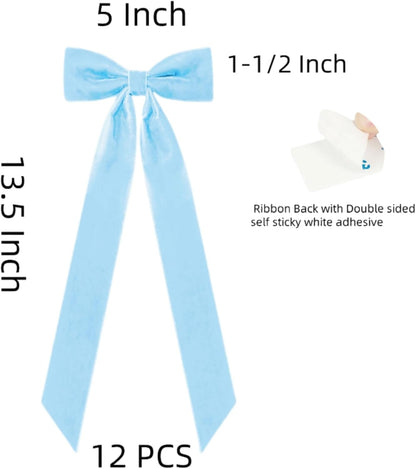 Meseey Baby Blue Candlestick Holders - 12 Pcs Decorative Velvet Bows for Bridal Showers & Birthdays | 5x13.5 Inch