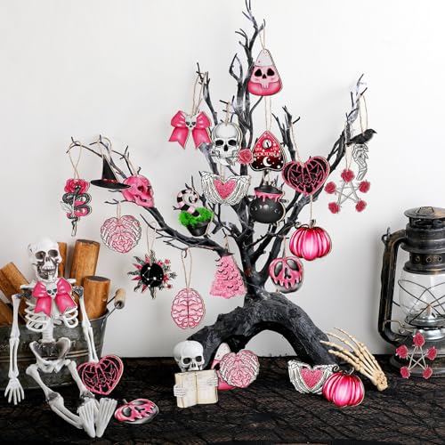 Skeleton Halloween Christmas Tree Ornament - Pink Gothic Decor 40 Pcs