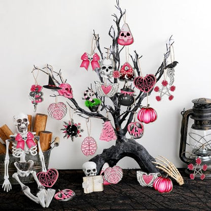 Skeleton Halloween Christmas Tree Ornament - Pink Gothic Decor 40 Pcs