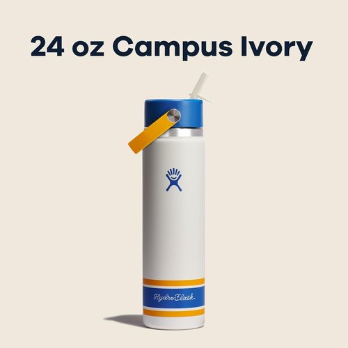 Hydro Flask Water Bottle - Insulated Stainless Steel with Wide Mouth Flex Straw Lid - 24 Oz Campus Ivory