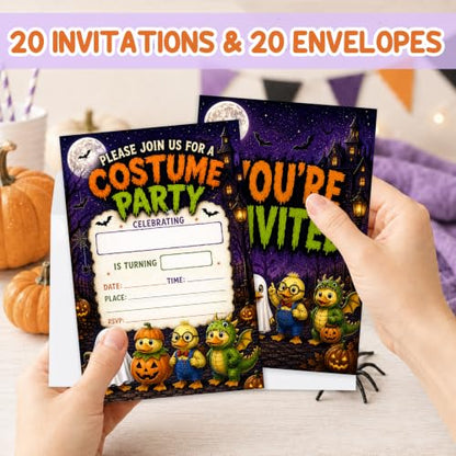 Duck Costume Halloween Birthday Party Invitations - Cartoon Haunted Variation