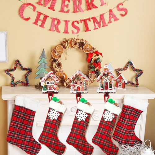 Riceshoot 3 Pack Christmas Gingerbread House Stocking Holders - Classic