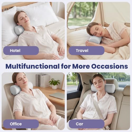 Travel Neck Roll Pillow Grey 11x4.5 Inch Memory Foam Support with Removable Cooling Cover - Variation of THIS listing