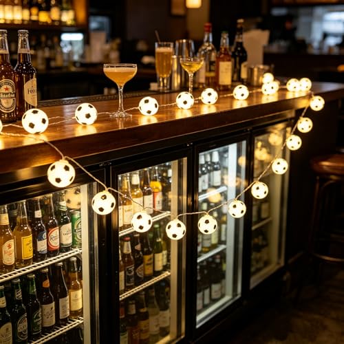 Soccer Ball String Lights 16.4Ft/5M Warm White - Battery Operated, 50 LED, Sports Themed Decor