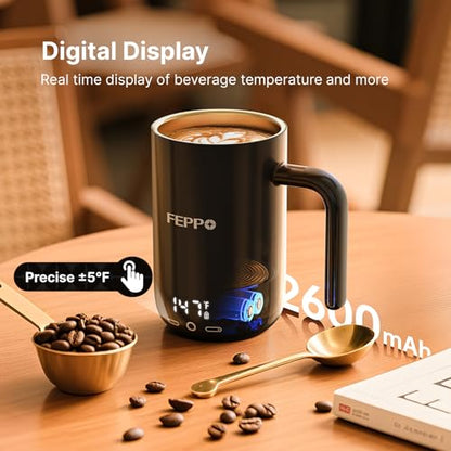 FEPPO Coffee Mug Warmer 16oz Heated Cup with Titanium Coating - Black