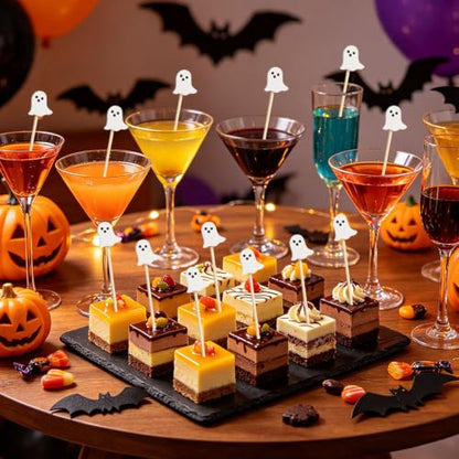 Halloween Ghost Toothpicks for Appetizers and Drinks - 100 Pack