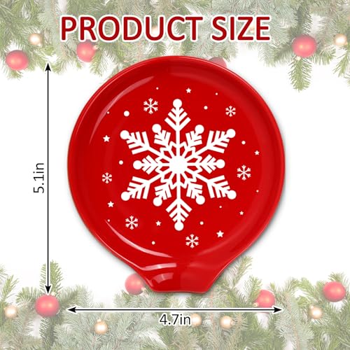 Christmas Snowflake Ceramic Spoon Rest - Red & White Holiday Kitchen Decor - 4.7 Inch