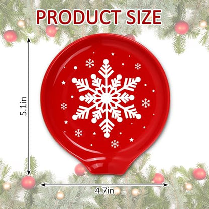 Christmas Snowflake Ceramic Spoon Rest - Red & White Holiday Kitchen Decor - 4.7 Inch