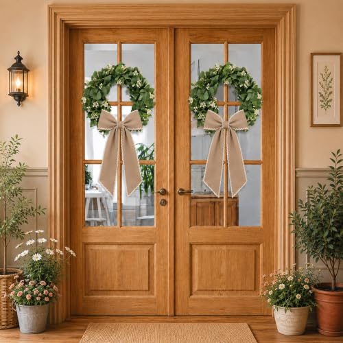 Khaki Scalloped Wreath Sash for Front Door Decor Ribbon - Outdoor & Indoor