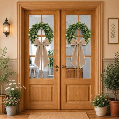Khaki Scalloped Wreath Sash for Front Door Decor Ribbon - Outdoor & Indoor