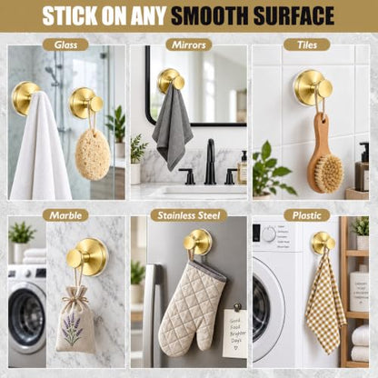 Brushed Gold Suction Cup Hooks for Shower Bathroom Towel Hooks 2 Pack