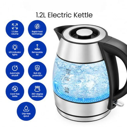 Electric Tea Kettle 1.2L Stainless Steel 1500W Removable Lid