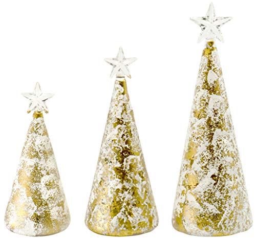 Light-Up Christmas Tree Figurines Set of 3 - Gold & Silver Holiday Decor
