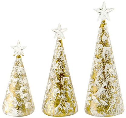 Light-Up Christmas Tree Figurines Set of 3 - Gold & Silver Holiday Decor